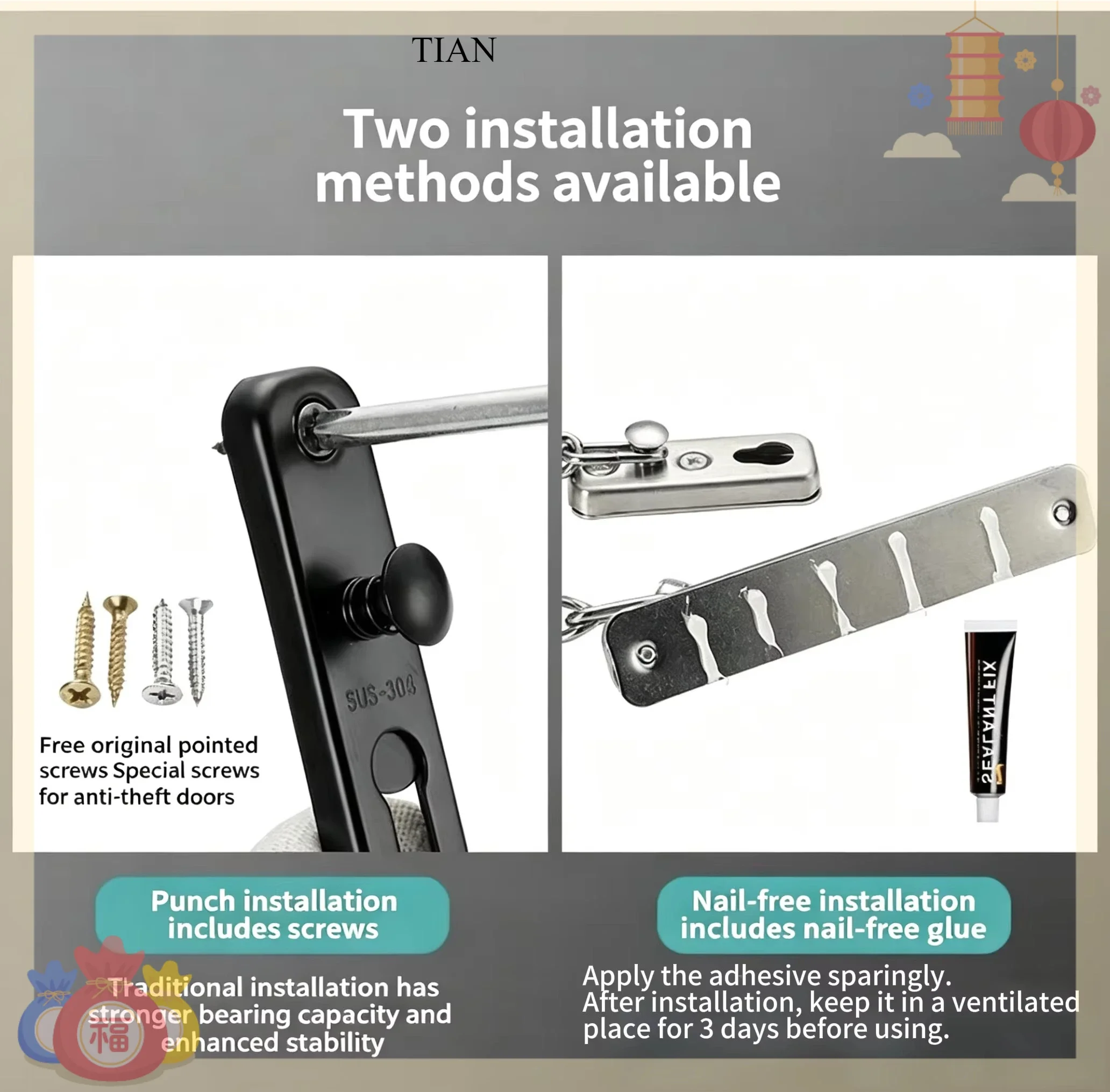 Security Chain Door - TIAN – zabezpieczający zamek do drzwi,