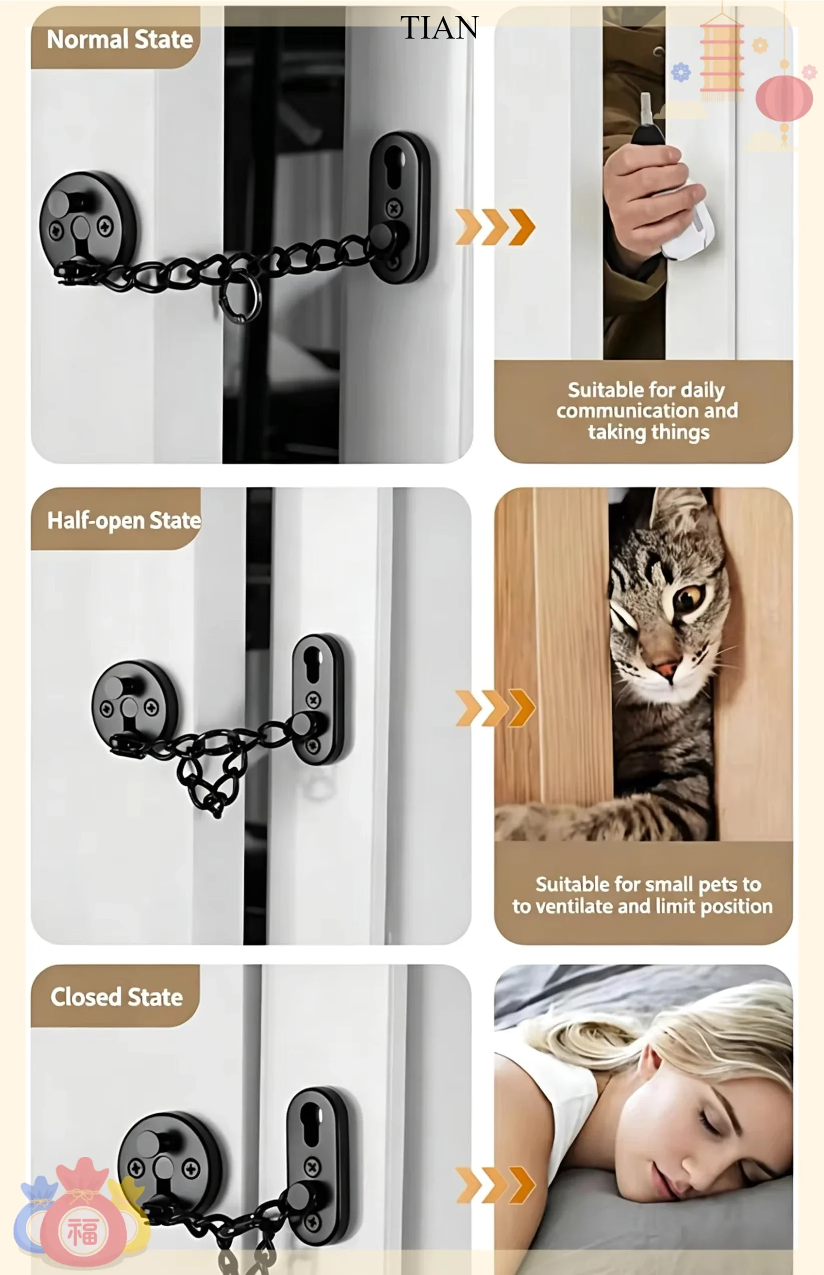 TIAN – zabezpieczający zamek d – Security Chain Door recenzja i cena